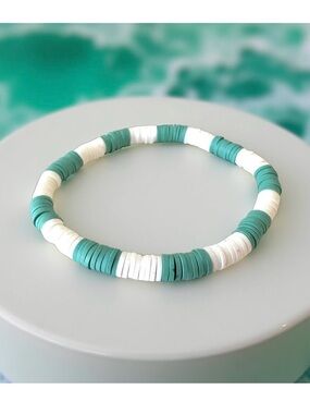 🔴 5 for $10 ONE Stretchy Turquoise and White Color Beaded Bracelet